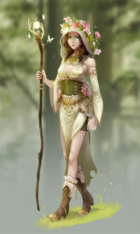 Florales … 3d Fantasy, Fantasy Women, Fantasy Girl, Fantasy Staff Wood, Rpg Character, Character ...