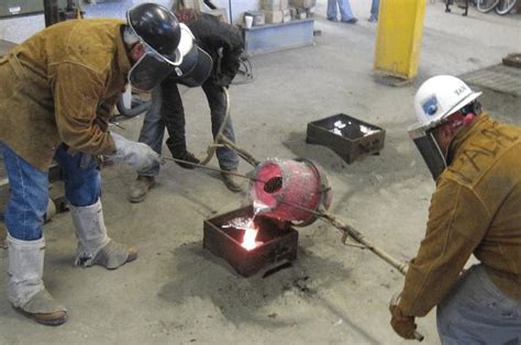 Molten metal pouring by the Arts Department students (a), and demolding ...