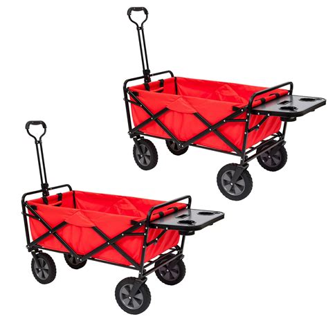 Mac Sports Collapsible Folding Outdoor Utility Wagon Cart w/ Table, Red (2 Pack) - Walmart.com