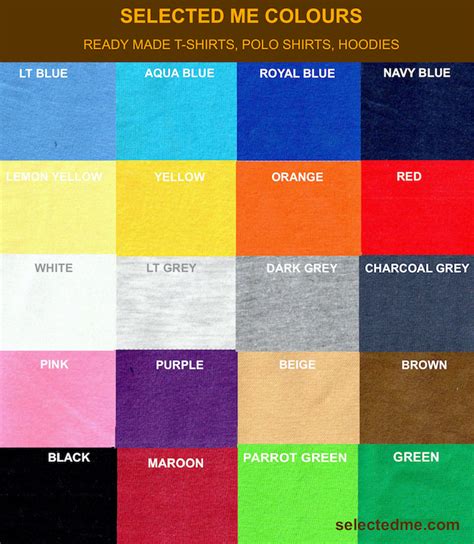 Polo, T-shirts colour guide card - Readymade stocks