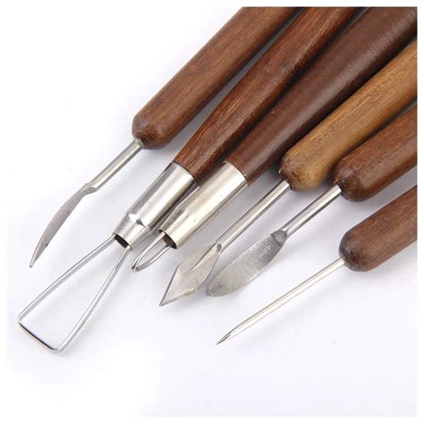 6pcs Sculpting Set Wax Carving Pottery Tools Wood Handle Pottery Set Sculpt Smoothing Polymer ...