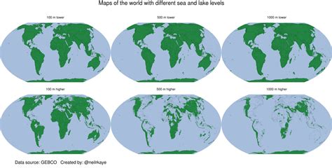 Maps of the world with different sea levels - Vivid Maps