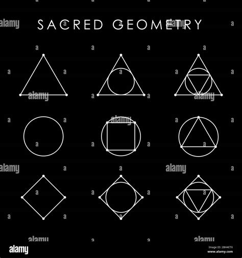 Sacred geometry white symbol set. Triangle, circle, square, rhombus ...