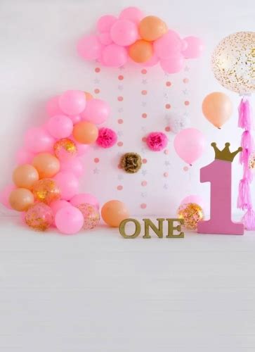 Baby Girl One Year Old 1st Happy Birthday Party Backdrop With Balloon ...