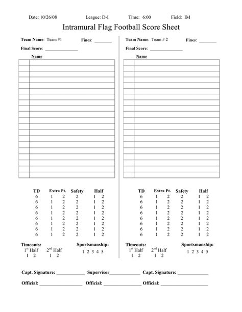 Football Score Sheet