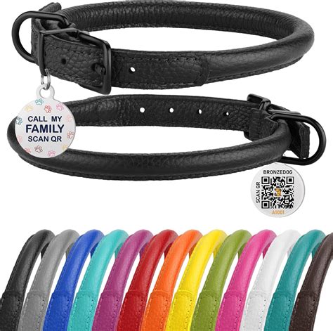 Amazon.com : Rolled Leather Dog Collar Soft Round Collars, ID Tag for Small Medium Large Dogs ...