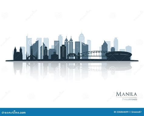 Manila Skyline Silhouette with Reflection. Stock Vector - Illustration of background, reflection ...