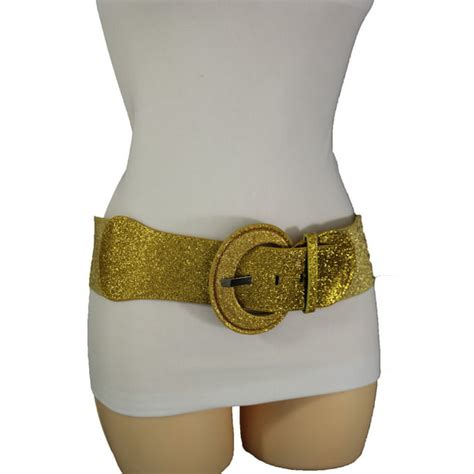 Alwaystyle4You - women wide fashion elastic belt hip high waist sparkling shiny gold size XS S M ...