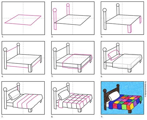 Easy How to Draw a Bed Tutorial and Bed Coloring Page