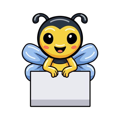 Cute little bee cartoon with blank sign 12943959 Vector Art at Vecteezy