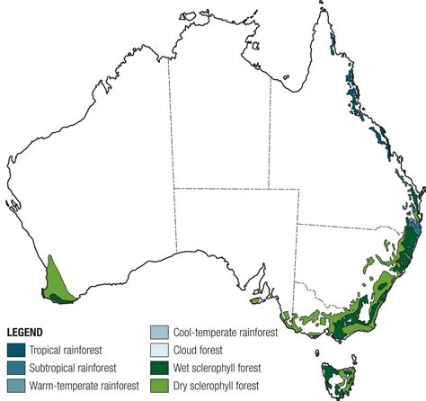 Australien Regenwald-map - Karte von australischen Regenwald (Australien und Neuseeland - Ozeanien)