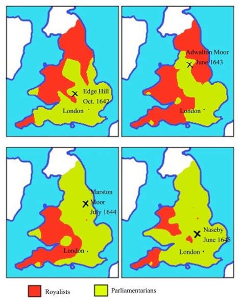 The First Four Years of the English Civil War (1642-45) [500x627] : MapPorn