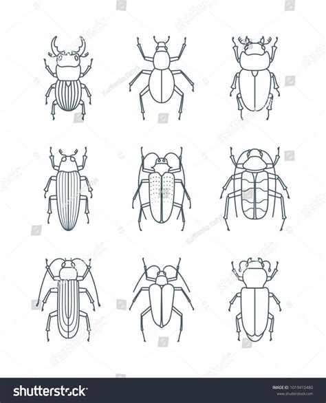 Set Simple Outline Beetle Icons Editable Stock Vector (Royalty Free ...