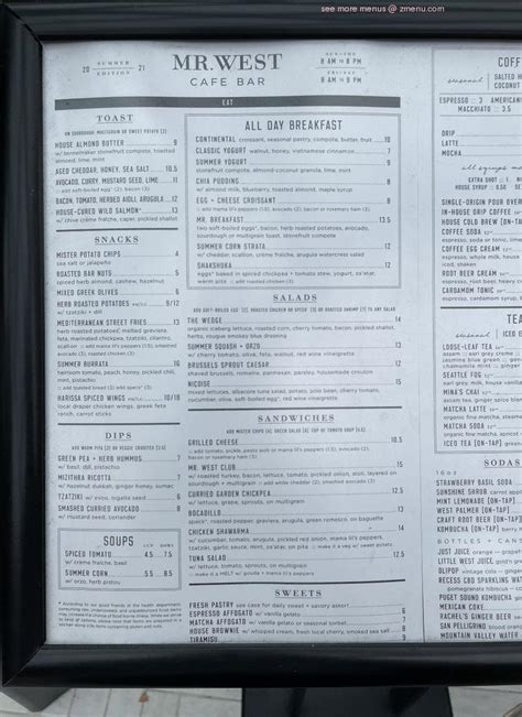 Online Menu of Mr West Cafe Bar Restaurant, Seattle, Washington, 98105 ...