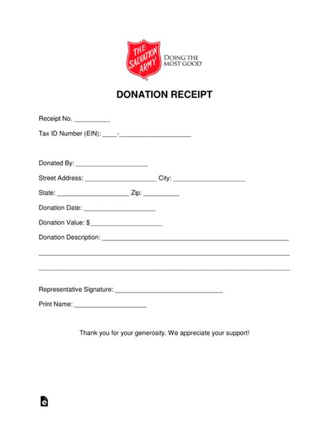 Free Salvation Army Donation Receipt - PDF | Word | eForms