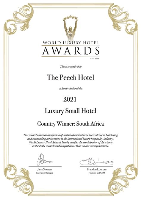 World Luxury Hotel Awards 2021 - The Peech Boutique Hotel Johannesburg