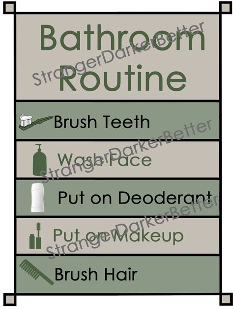 Bathroom Routine Visual Schedule for Adults and Teens Green