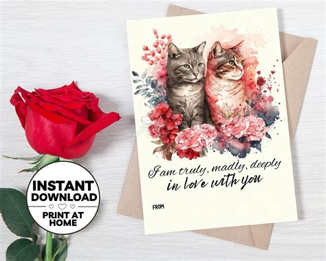 Printable Cat Valentine's Day Cards Digital Download - Etsy