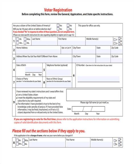 FREE 7+ Voter Registration Forms in PDF | MS Word