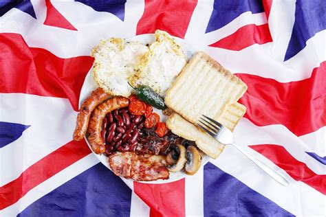 Traditional English breakfast, Union flag background - Creative Commons Bilder