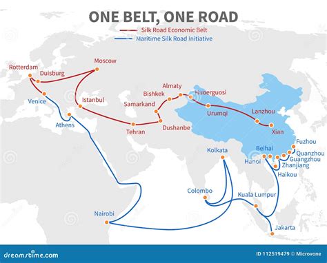 One Belt, One Road, Chinese Strategic Investment In The 21st Century Map Vector Illustration ...