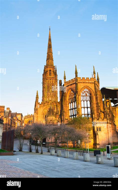 Old Coventry Cathedral at sunrise in the spring. Coventry, West ...