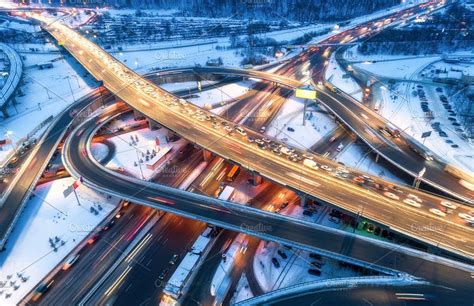 Aerial view of road in the city containing aerial, road, and highway ...