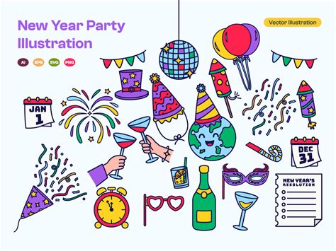 New Year Party Element Illustration Graphic by mamoostudio · Creative ...