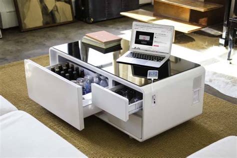 Sobro Coffee Table with Built-in Refrigerator, Bluetooth Speaker, Charging Station, LED Light ...