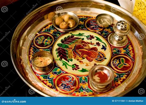 Plate Containing Sacred Items for Puja (prayers) Stock Image - Image of ...