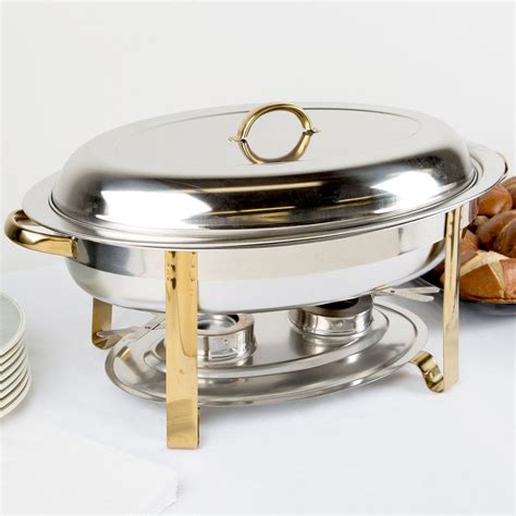 6 Qt. Oval Gold Accent Chafer | Glass dome cover, Gold, Oval