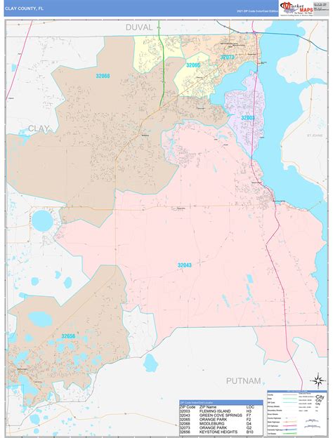 Clay County, FL Wall Map Color Cast Style by MarketMAPS - MapSales.com