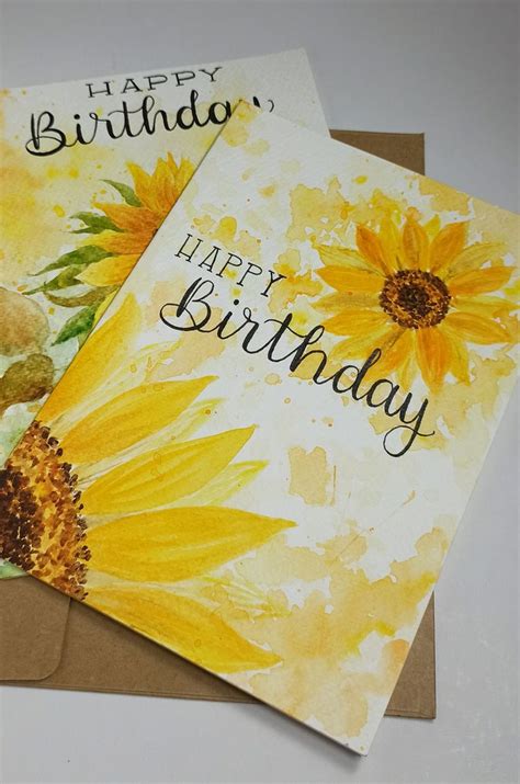 Hand Painted Sunflower Birthday Cards Watercolor Greeting - Etsy Canada ...