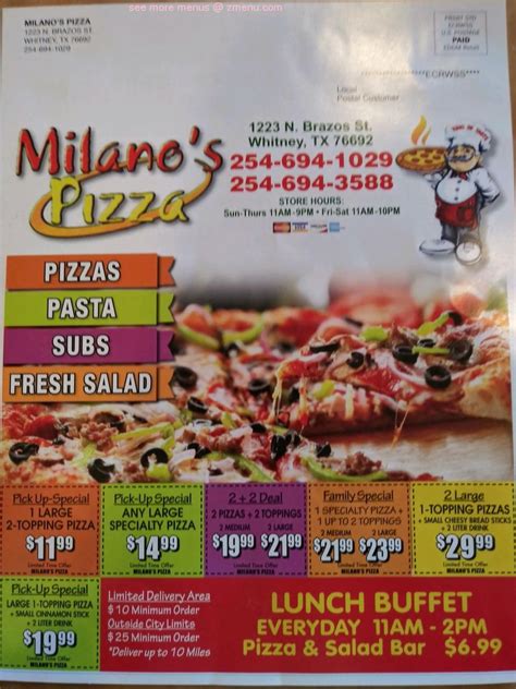 Online Menu of Milanos Pizza Restaurant, Whitney, Texas, 76692 - Zmenu