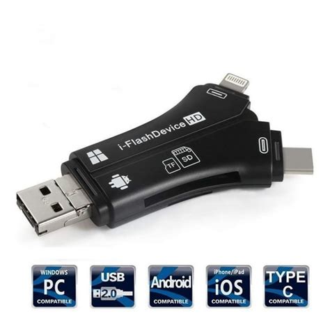 SD Card Reader, 4 in 1 iPhone/Micro usb/USB Type-c/USB SD Card Reader ...