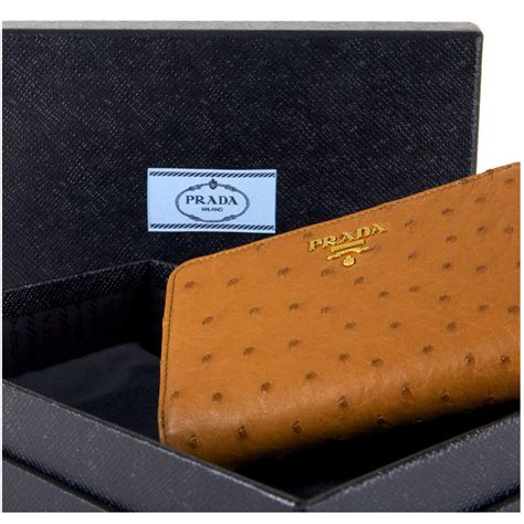 Prada Ostrich Leather Bi Fold Wallet