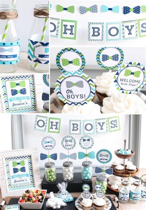 Twin Boys Baby Shower Decorations banner cupcake toppers | Etsy | Twin boys baby shower, Baby ...