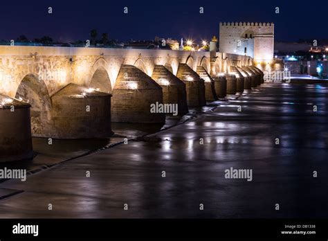 Night view of the roman bridge and Calhorra tower, Cordova Stock Photo - Alamy