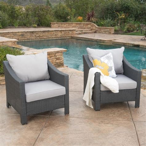 Noble House Antibes gray Stationary Wicker Outdoor Lounge Chair with ...