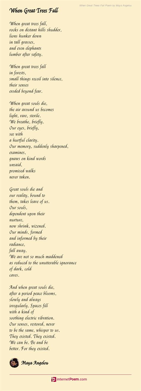 When Great Trees Fall Poem by Maya Angelou