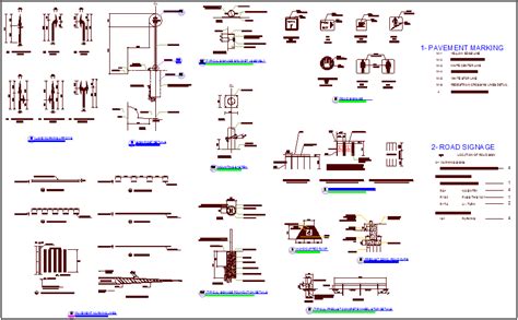 Road sign and different pavement marking detail dwg file - Cadbull