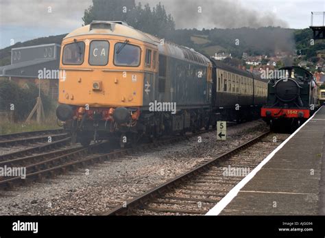 Class 33 diesel engine, the west somerset railway, steam and diesel engine at minehead station ...