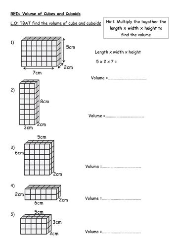 Finding the volume of a cuboid RAG | Teaching Resources | Volume math, Volume worksheets, Math ...