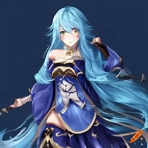 Manhua genshin fire emblem anime girl, with light blue hair, wearing ...