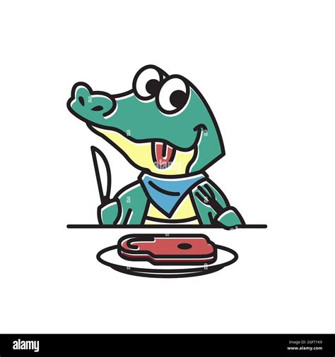 Crocodile Alligator Eating Meat Funny Cute Character Cartoon Mascot Stock Vector Image & Art - Alamy