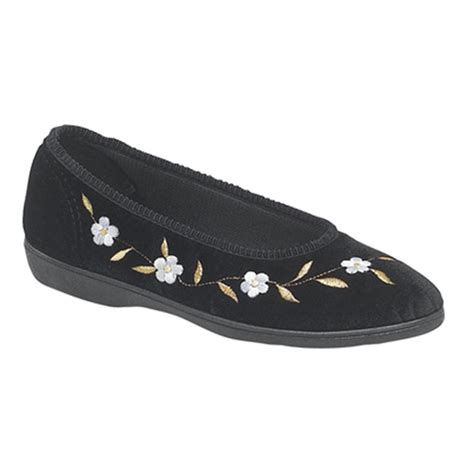 Sleepers Womens Monica Black Floral Slippers LS656A