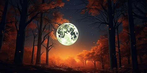 Premium AI Image | quiet autumn night with a bright full moon in the sky