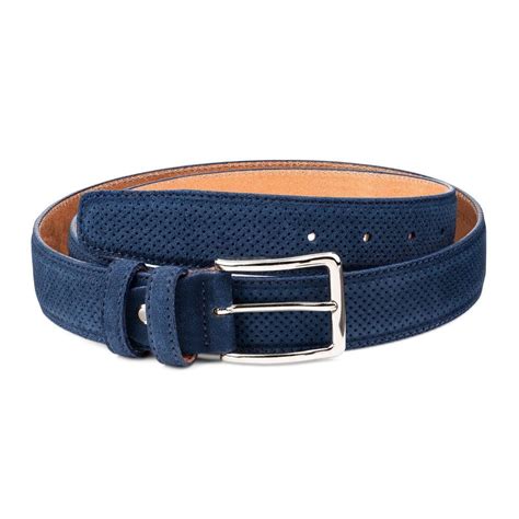 Blue Suede Belt Genuine perforated leather Navy Men's golf belts Casual sport | eBay | Suede ...