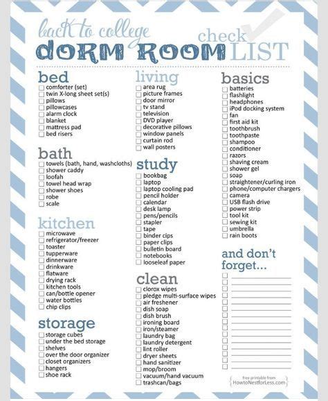 Dorm Room Checklist - Free Printable | Dorm room checklist, College dorm checklist, Dorm packing ...