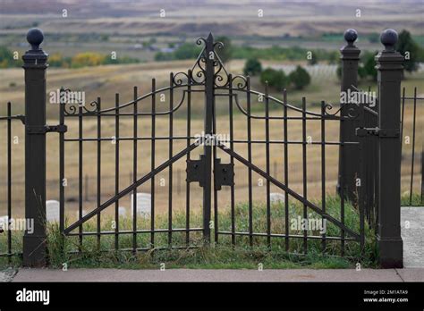 Iron gate at Last Stand Hill (Custer's Last Stand) at the Little Bighorn Battlefield National ...